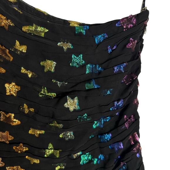 Shoshanna Ronnie Starry Night Black Rainbow Metallic Star One Shoulder Dress  6 - Picture 10 of 16